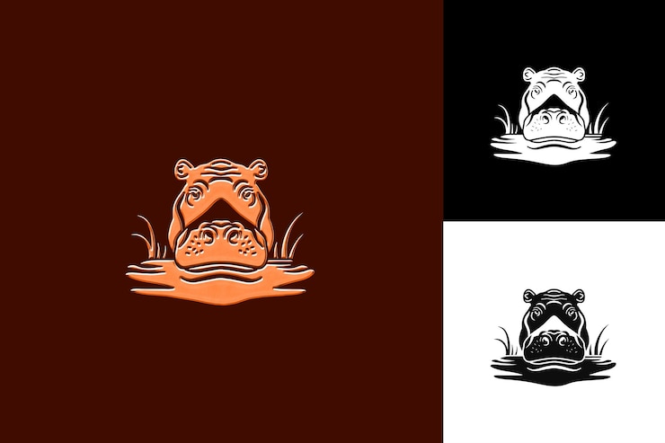 PSD icono de hipopótamo forma del hocico con agua como borde poderosa ilustración de hipopócamo diseño artístico vectorial de animales
