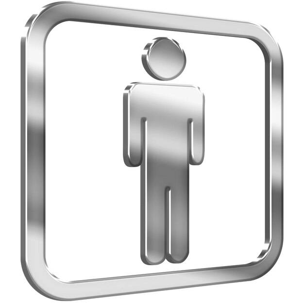 Icono de hombre 3D con efecto metálico plateado