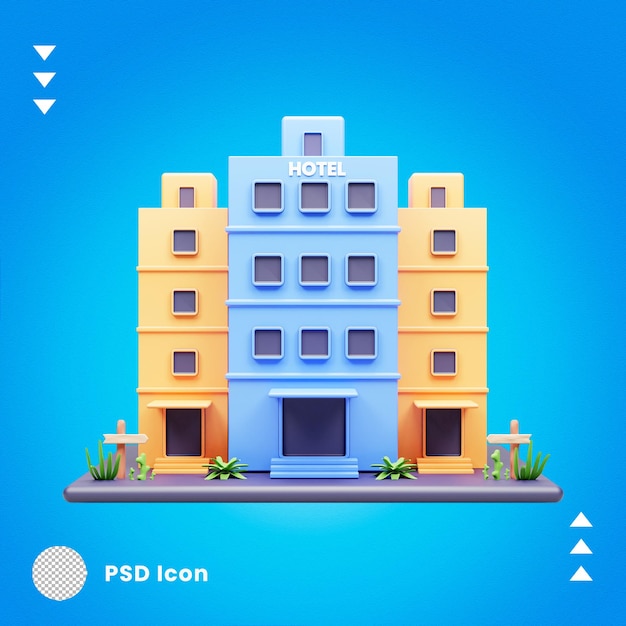 icono de hotel 3d aislado o representación 3d de la ilustración del icono del hotel