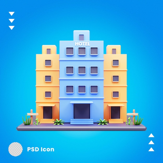 PSD icono de hotel 3d aislado o representación 3d de la ilustración del icono del hotel