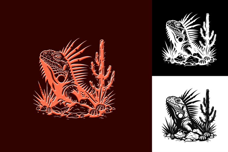 PSD icono de iguana cabeza de iguana estilizada con una cresta puntiaguda y un diseño de arte vectorial de animales de ilustración