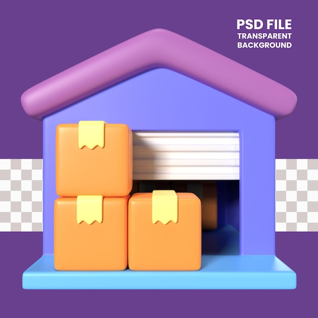 PSD icono de ilustración 3d de almacén