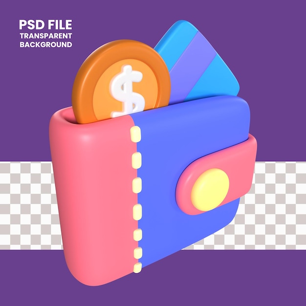 Icono de ilustración 3D de billetera electrónica