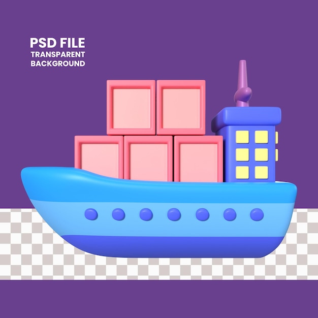 PSD icono de ilustración 3d de buque de carga