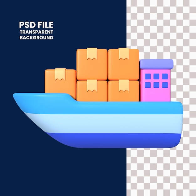 PSD icono de ilustración 3d de buque de carga