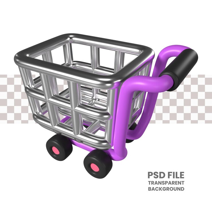 PSD icono de ilustración 3d de carrito de compras vacío