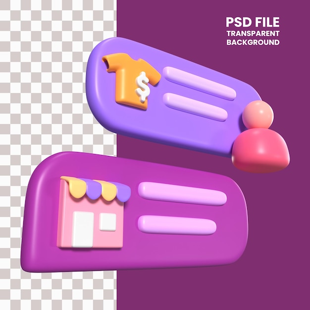 PSD icono de ilustración 3d de chat de vendedor