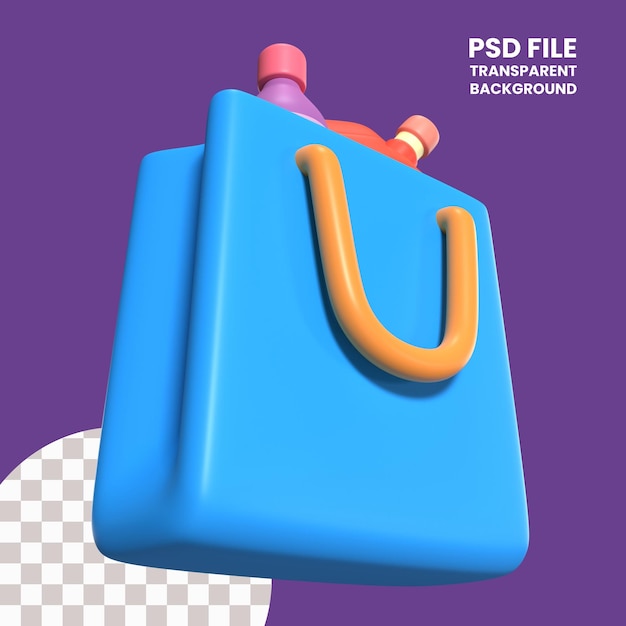 Icono de ilustración 3d completo de bolsa de compras