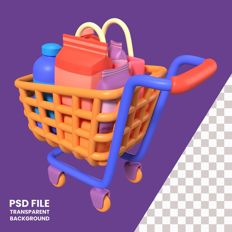 PSD icono de ilustración 3d completo del carrito de compras