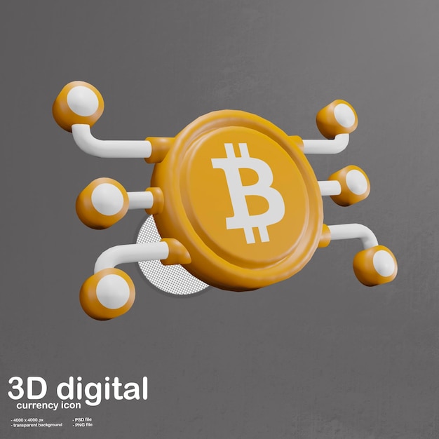 Icono de ilustración 3D de criptomonedas y tecnología blockchain