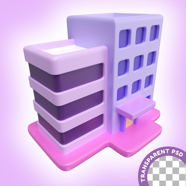 PSD icono de ilustración 3d del edificio de oficinas