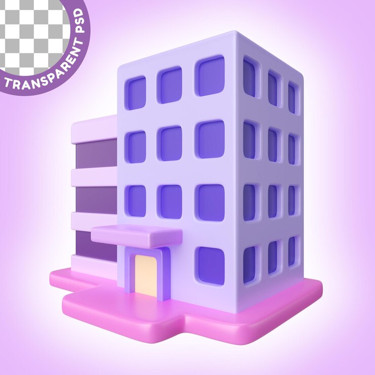 PSD icono de ilustración 3d del edificio de oficinas
