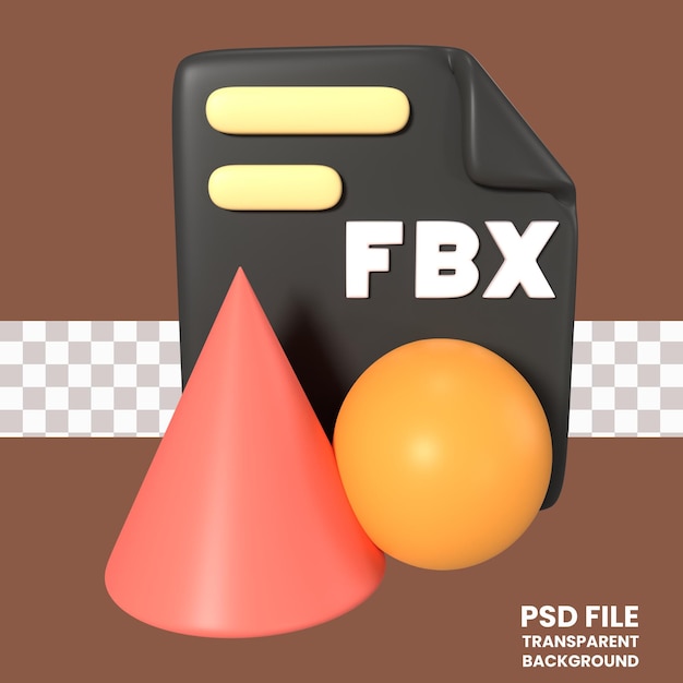 Icono de ilustración 3d de la extensión de archivo fbx