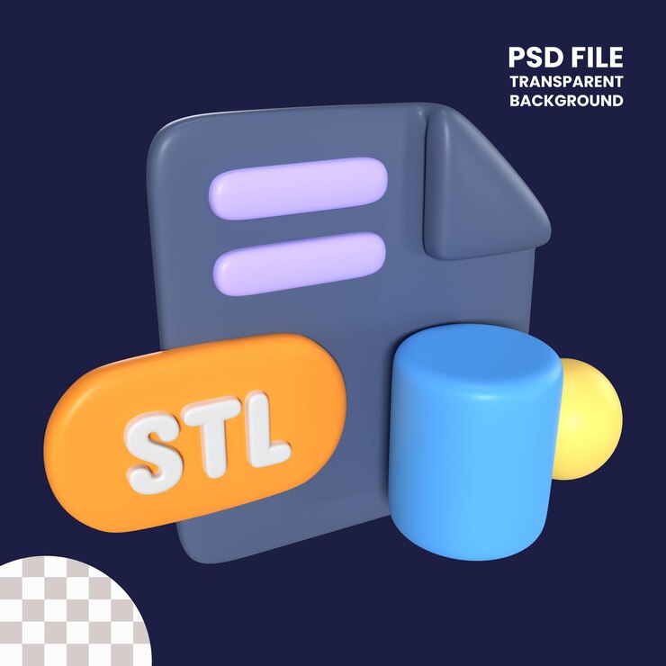 PSD icono de ilustración 3d de la extensión de archivo stl