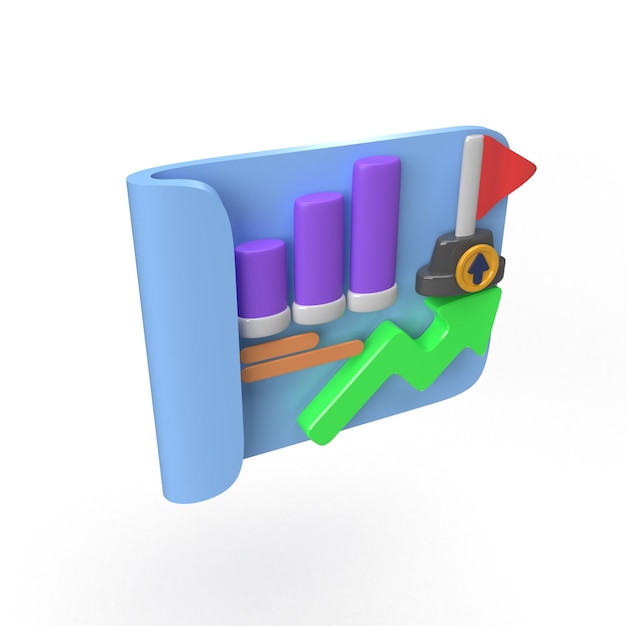 Icono de ilustración 3D gráfico del mercado de valores sobre fondo aislado