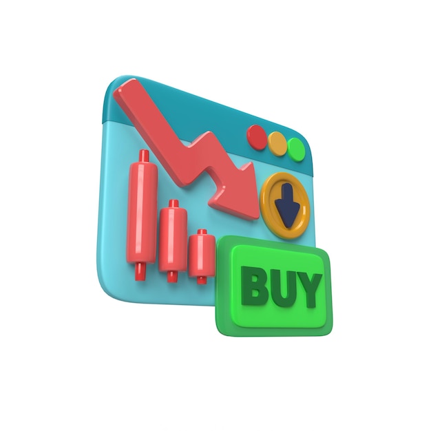 Icono de ilustración 3D gráfico del mercado de valores sobre fondo aislado