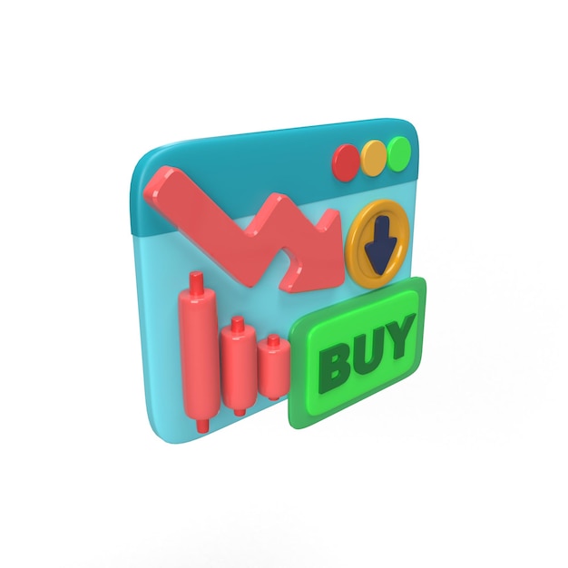 Icono de ilustración 3d gráfico del mercado de valores sobre fondo aislado