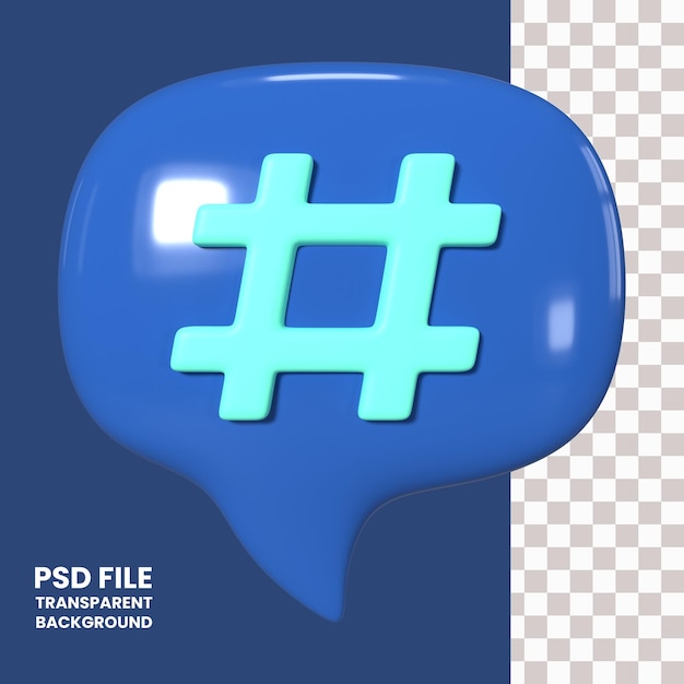 El icono de la ilustración 3d del hashtag