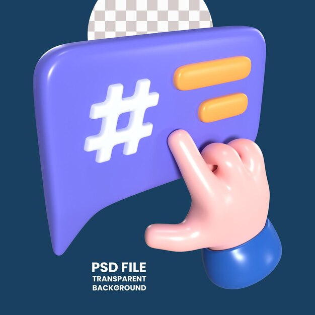 El icono de la ilustración 3D del hashtag