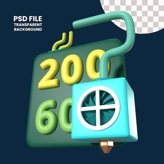 PSD icono de ilustración 3d de hotbed y hotend