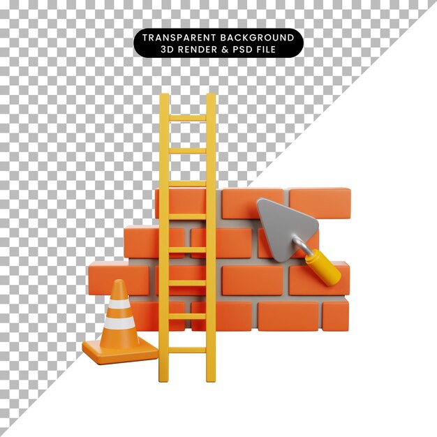 PSD icono de ilustración 3d de icono de mantenimiento o en construcción en render 3d