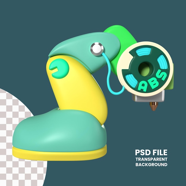 PSD icono de ilustración 3d de impresora 3d de brazo robótico