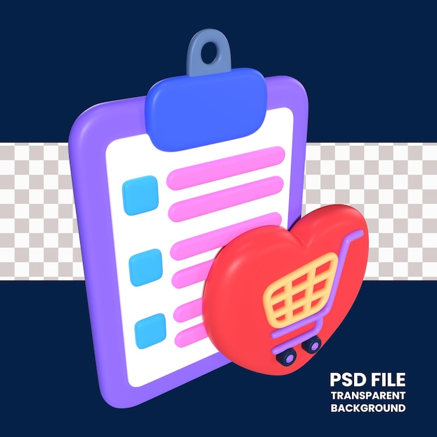 PSD icono de ilustración 3d de lista de deseos