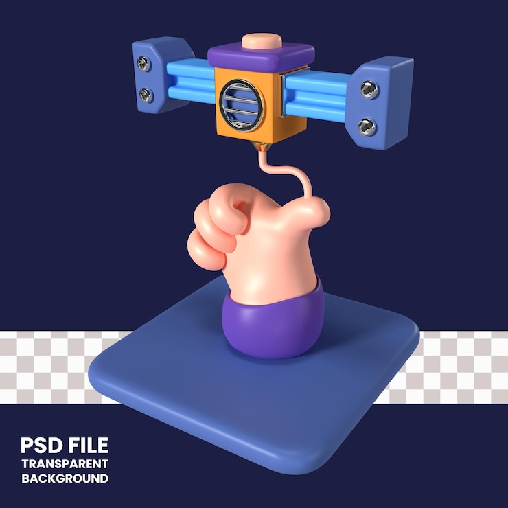 PSD icono de ilustración 3d de mano de impresión