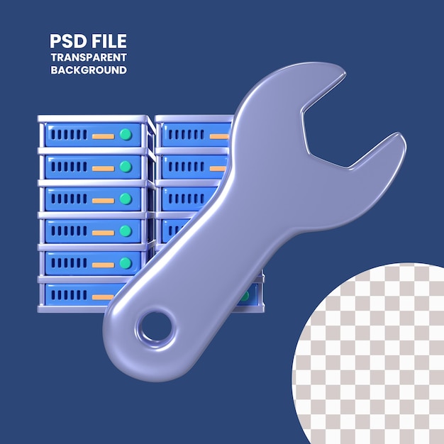 PSD icono de ilustración 3d del mantenimiento del servidor