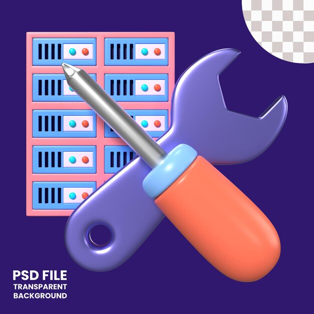 PSD icono de ilustración 3d del mantenimiento del servidor