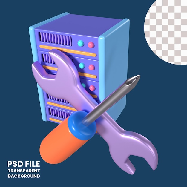 PSD icono de ilustración 3d del mantenimiento del servidor