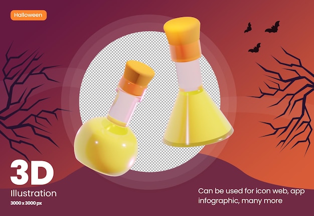 Icono de ilustración 3d de poción en vidrio con tema de halloween