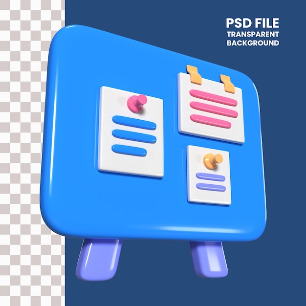 Icono de ilustración 3D del tablón de anuncios