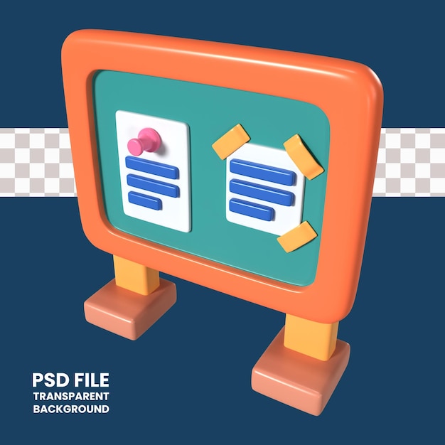 Icono de ilustración 3D del tablón de anuncios