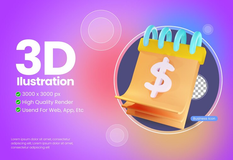 PSD icono de ilustración 3d de tema de calendario de negocios