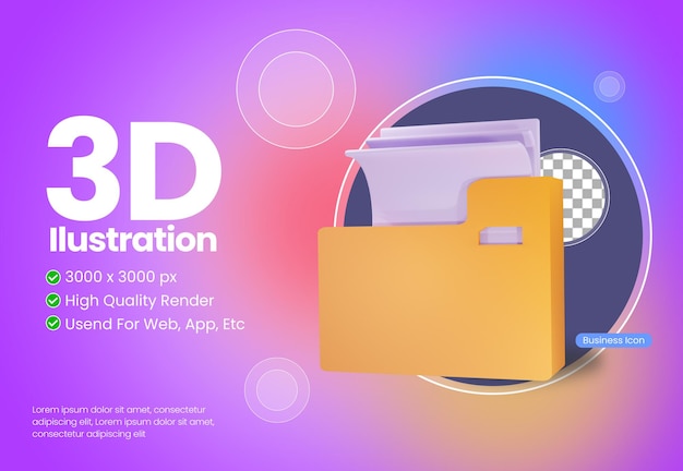 PSD icono de ilustración 3d de tema de negocio de documento