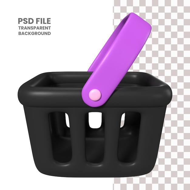 Icono de ilustración 3d vacía de la cesta de la compra