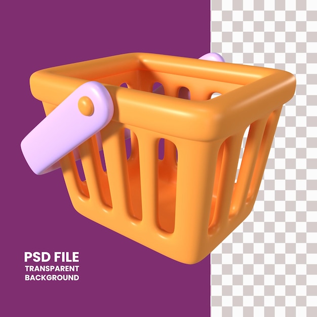 Icono de ilustración 3D vacía de la cesta de la compra