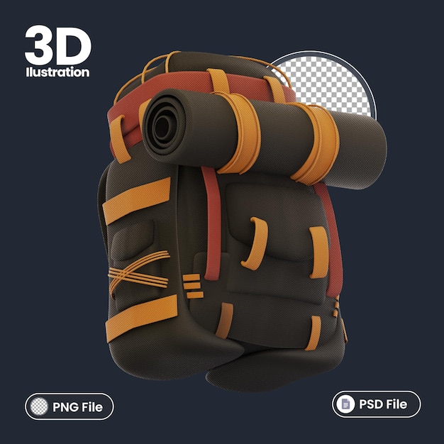Icono de ilustración de bolsa 3d con tema de aventura