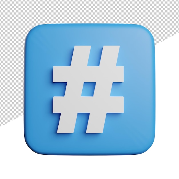 PSD icono de ilustración de renderizado 3d de vista frontal de elemento de redes sociales hashtag con fondo transparente