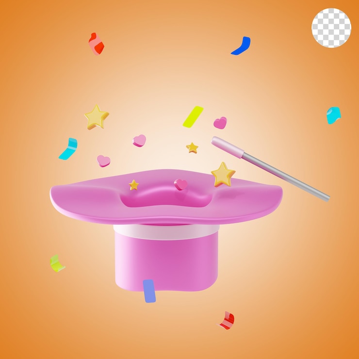 PSD icono y ilustración de sombrero mágico 3d