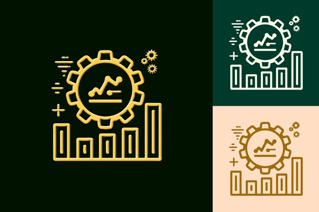 Icono de implementación de mercado con un esquema de engranaje o acción y diseños de íconos minimalistas abstractos