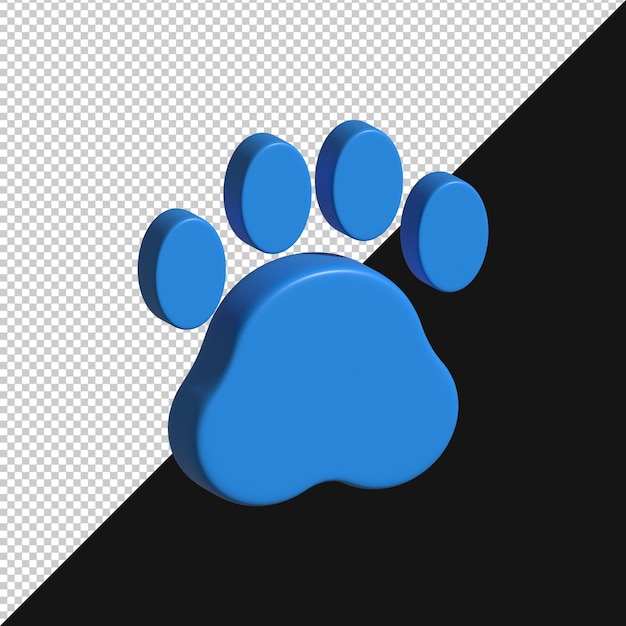 Icono de impresión de la pata azul renderizado en 3D