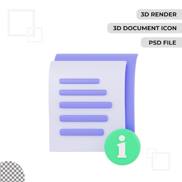 PSD icono de información de documento 3d render aislado fondo transparente