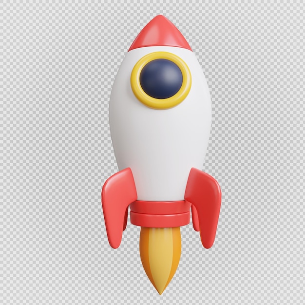 Icono de inicio de cohete espacial de renderizado 3D