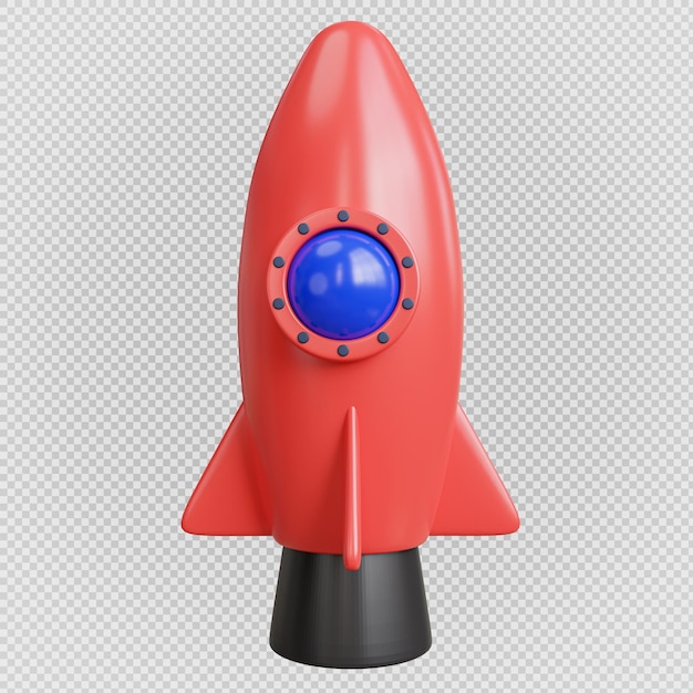 Icono de inicio de cohete espacial de renderizado 3D