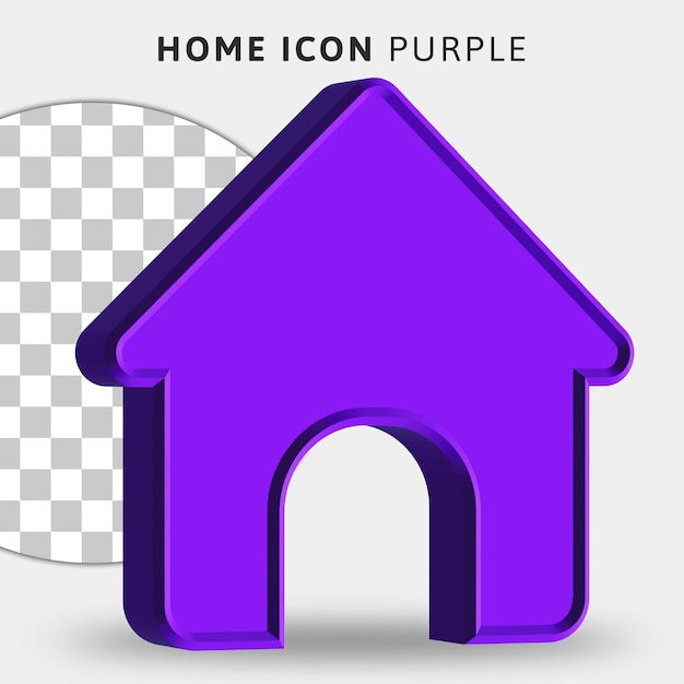Icono de inicio púrpura 3d sobre fondo transparente