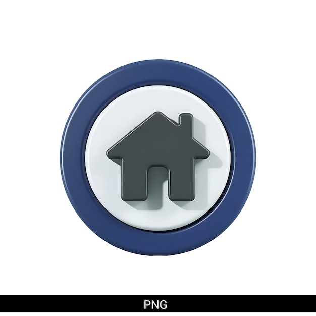 Icono de inicio renderizado en 3D en un botón circular azul