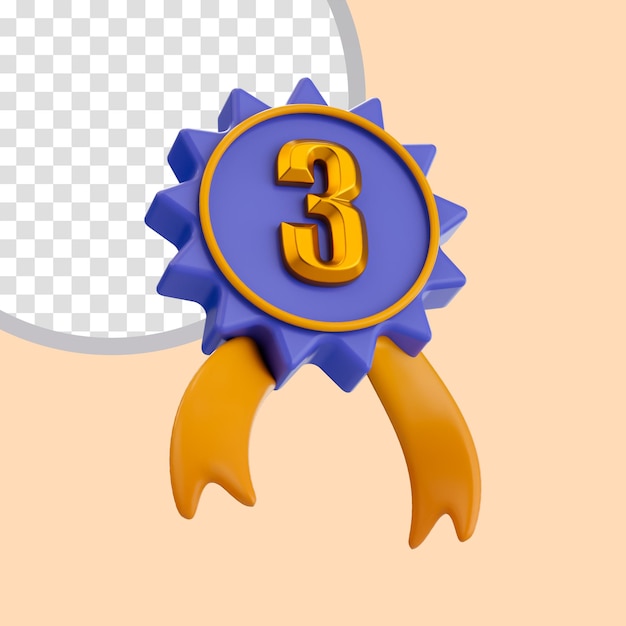 Ícono de insignia de tercer rango Concepto de representación 3D para garantía de ganador Símbolo de cinta de premio ganador