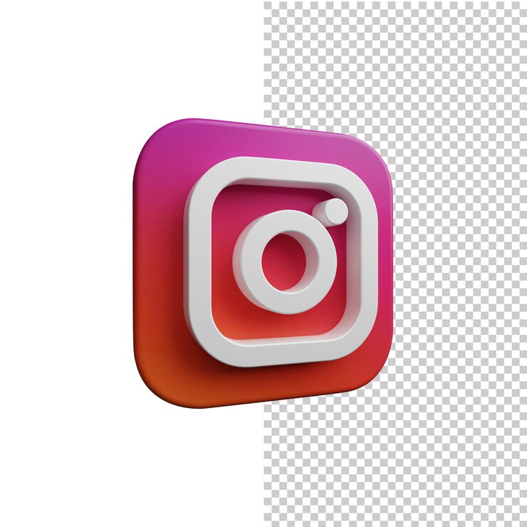 Ícono de Instagram renderizado en 3D de alta resolución en un fondo transparente